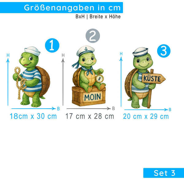 Wandtattoo Maritim Schildkröte – Wandsticker Set mit Kompass, Tau & Küste-Schild für Kinderzimmer & maritime Deko - Sunnywall - Individualität trifft Design