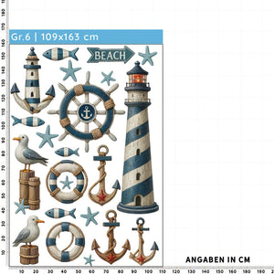 Wandtattoo Maritim Set – Leuchtturm, Anker, Möwen & Seesterne als maritime Wanddeko - Sunnywall - Individualität trifft Design