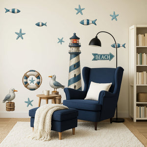 Wandtattoo Maritim Set – Leuchtturm, Anker, Möwen & Seesterne als maritime Wanddeko - Sunnywall - Individualität trifft Design