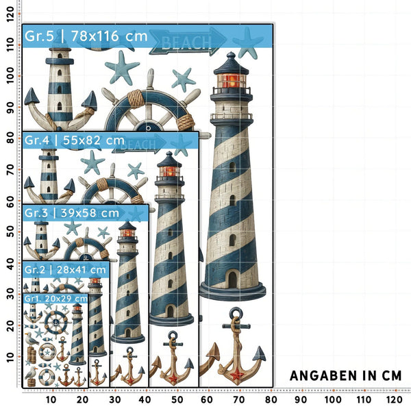 Wandtattoo Maritim Set – Leuchtturm, Anker, Möwen & Seesterne als maritime Wanddeko - Sunnywall - Individualität trifft Design