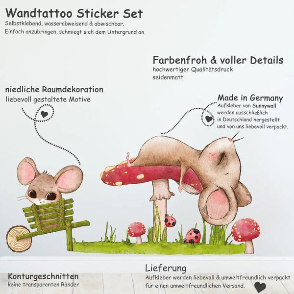 Wandtattoo Maus Pilz – Kinderzimmer Wandaufkleber – Sunnywall Sticker Set - Sunnywall - Individualität trifft Design