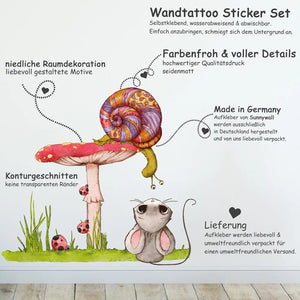 Wandtattoo Maus Schnecke – Kinderzimmer Wandaufkleber – Sunnywall Sticker Set - Sunnywall - Individualität trifft Design