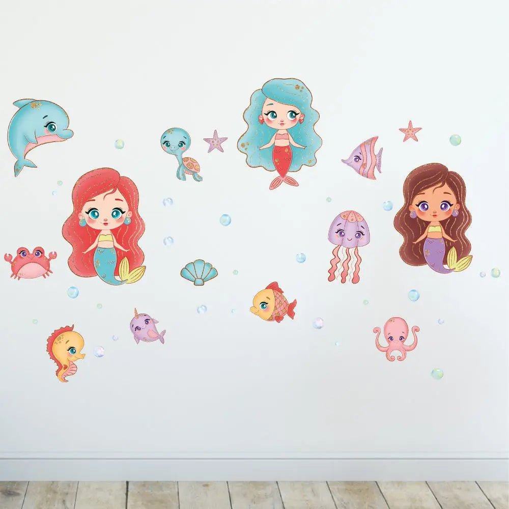 Wandtattoo Meerjungfrau Kinderzimmer – Unterwasserwelt Sticker Set für Mädchenzimmer - Sunnywall - Individualität trifft Design