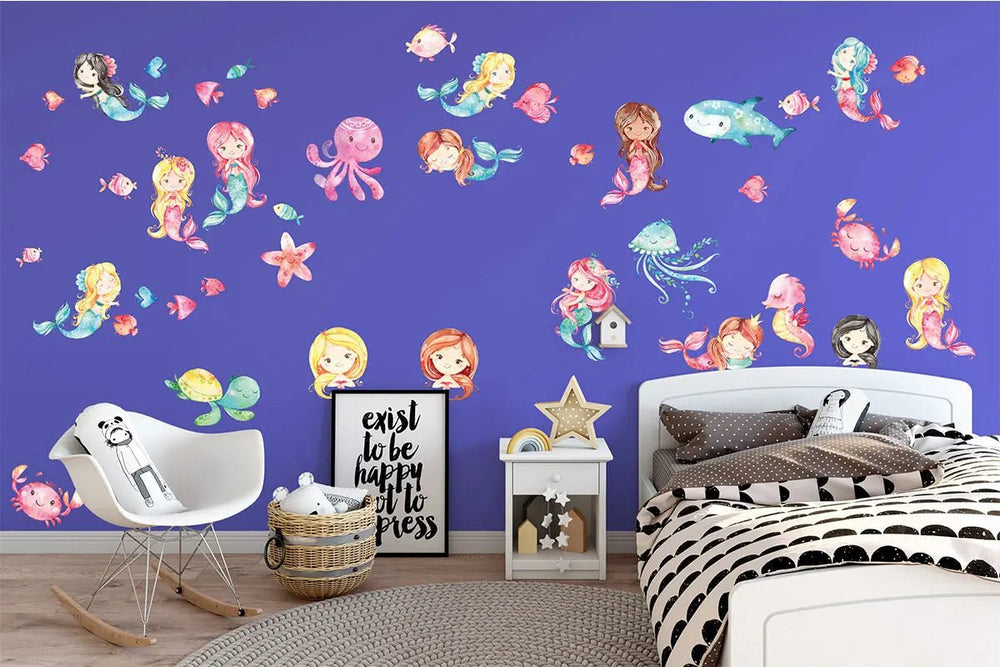 Wandtattoo Meerjungfrauen Meereswelt XXL Set | Kinderzimmer Aufkleber bunt Wanddeko - Sunnywall - Individualität trifft Design