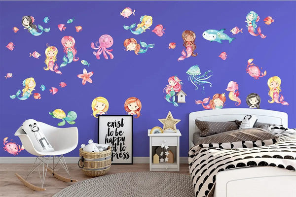 Wandtattoo Meerjungfrauen Meereswelt XXL Set | Kinderzimmer Aufkleber bunt Wanddeko - Sunnywall - Individualität trifft Design