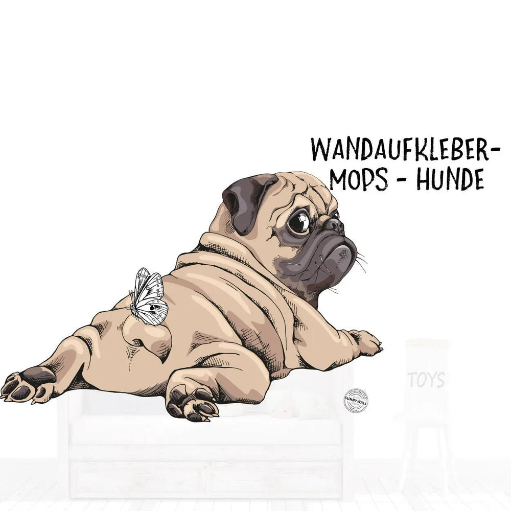 Wandtattoo Mops Kinderzimmer – Entspannter Hund als Wandmotiv zum Ausruhen & Wohlfühlen - Sunnywall - Individualität trifft Design