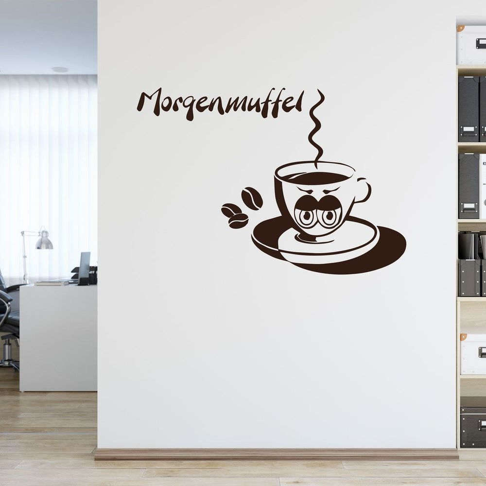 Wandtattoo Morgenmuffel – Kaffeetasse mit Gesicht & Schriftzug für Küche & Büro - Sunnywall - Individualität trifft Design