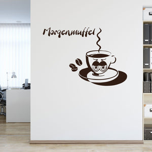 Wandtattoo Morgenmuffel – Kaffeetasse mit Gesicht & Schriftzug für Küche & Büro - Sunnywall - Individualität trifft Design
