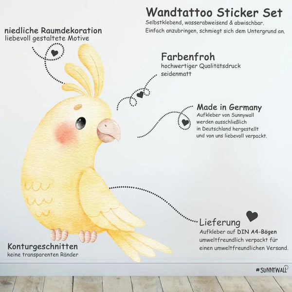 Wandtattoo Papageien Kinderzimmer Wandaufkleber Set - Sunnywall - Individualität trifft Design