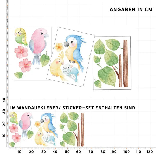 Wandtattoo Papageien Kinderzimmer Wandaufkleber Set - Sunnywall - Individualität trifft Design