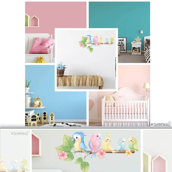 Wandtattoo Papageien Kinderzimmer Wandaufkleber Set - Sunnywall - Individualität trifft Design