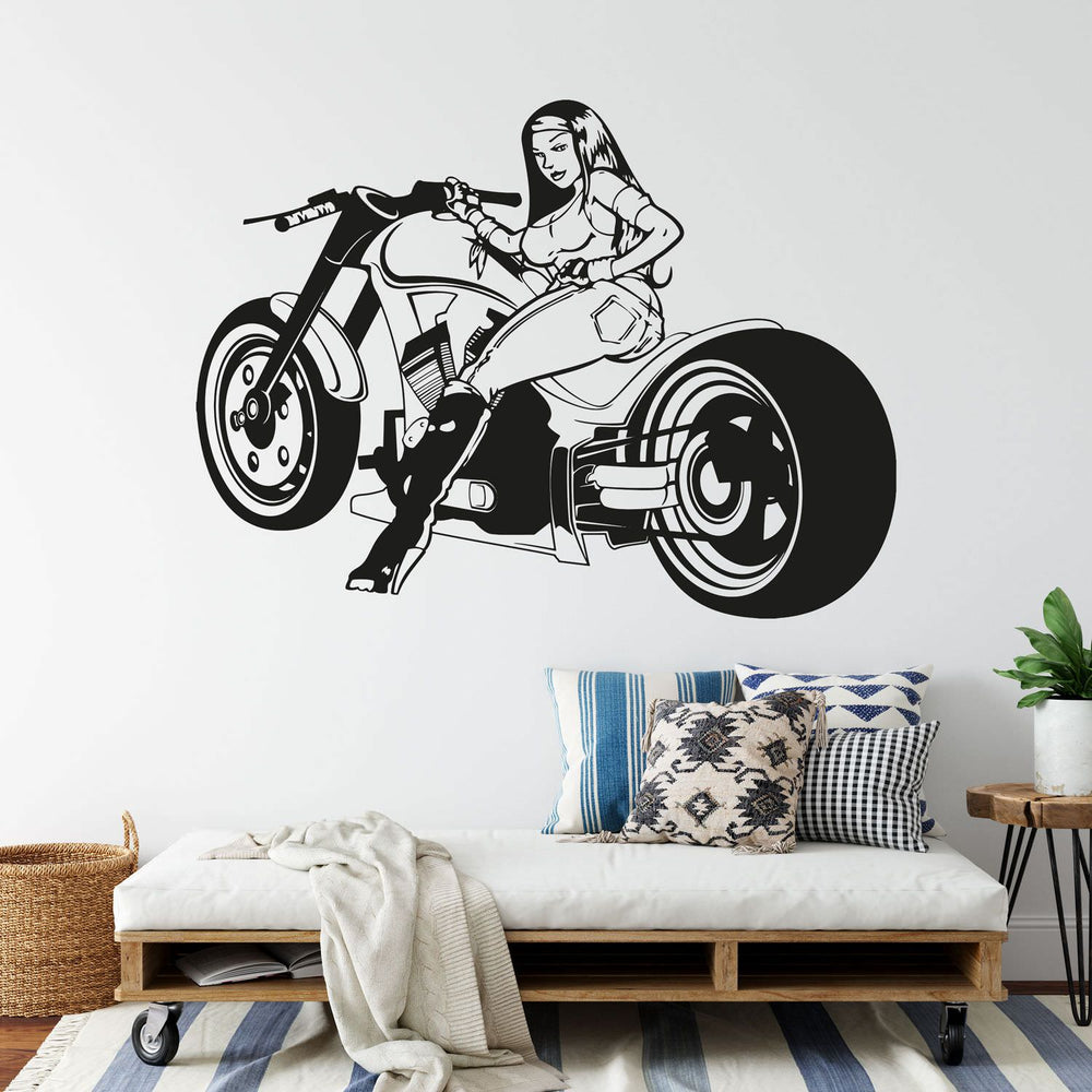 Wandtattoo Pin Up Girl Bikerin Retro Style – Cooles Bikergirl als Wanddeko - Sunnywall - Individualität trifft Design