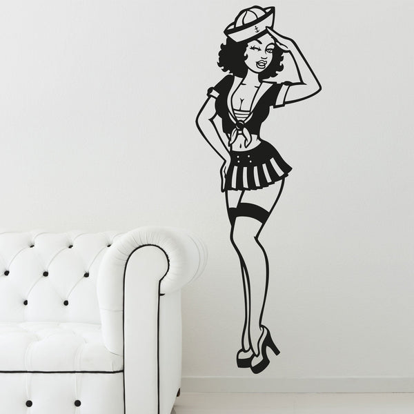 Wandtattoo Pin Up Girl Matrosin im Retro-Look – Charmanter Wandaufkleber - Sunnywall - Individualität trifft Design