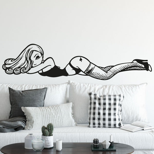 Wandtattoo Pin Up Girl Netzstruempfe Retro Style – Verführerische Wanddeko - Sunnywall - Individualität trifft Design