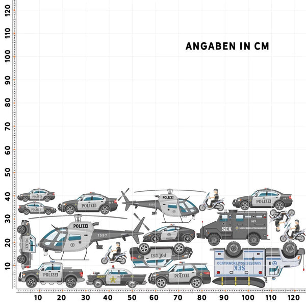Wandtattoo Polizei Kinderzimmer – XXL Set mit Einsatzfahrzeugen & Hubschrauber - Sunnywall - Individualität trifft Design