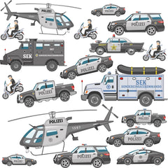 Wandtattoo Polizei Kinderzimmer – XXL Set mit Einsatzfahrzeugen & Hubschrauber - Sunnywall - Individualität trifft Design