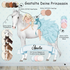 Wandtattoo Prinzessin auf Pferd - Zauberhafter Wandaufkleber individuell gestaltbar - Sunnywall - Individualität trifft Design