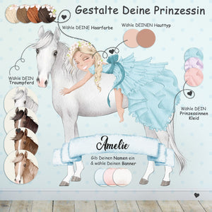 Wandtattoo Prinzessin auf Pferd - Zauberhafter Wandaufkleber individuell gestaltbar - Sunnywall - Individualität trifft Design