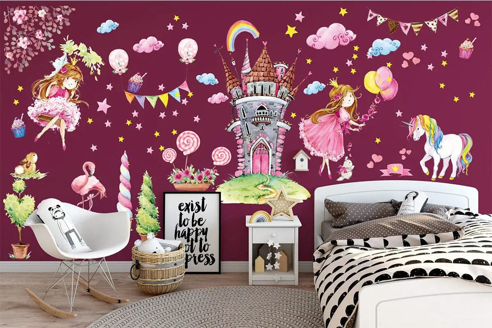 Wandtattoo Prinzessin Kinderzimmer – märchenhafte Welt mit Krone, Schloss & Zauberstab - Sunnywall - Individualität trifft Design
