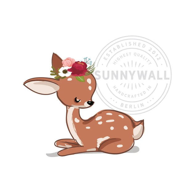 Wandtattoo Rehkitz liegend mit Rosenkranz - Wandsticker Aufkleber - Sunnywall - Individualität trifft Design