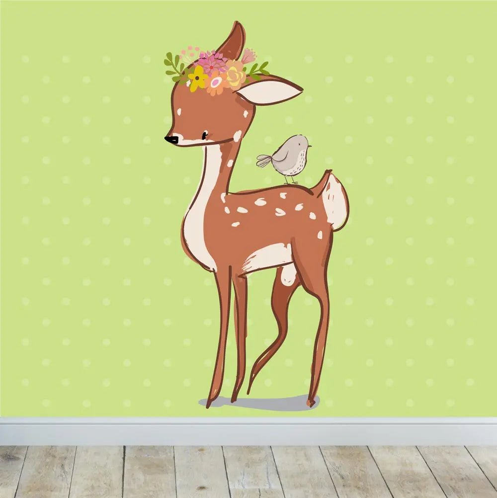 Wandtattoo Rehkitz mit Spatz - Wandsticker Aufkleber - Sunnywall - Individualität trifft Design