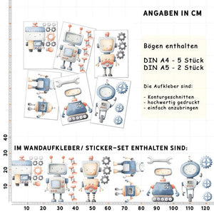 Wandtattoo Roboter Kinderzimmer – Kleine Roboter Charaktere Wandaufkleber - Sunnywall - Individualität trifft Design
