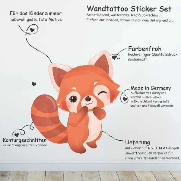 Wandtattoo Roter Panda Kinderzimmer – süßer Kletterfreund mit Herz - Sunnywall - Individualität trifft Design