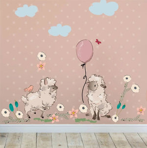 Wandtattoo Schaf Kinderzimmer – Niedliches Set mit Blumen & Wolken - Sunnywall - Individualität trifft Design
