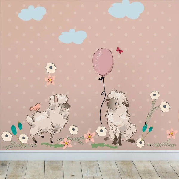 Wandtattoo Schaf Kinderzimmer – Niedliches Set mit Blumen & Wolken - Sunnywall - Individualität trifft Design