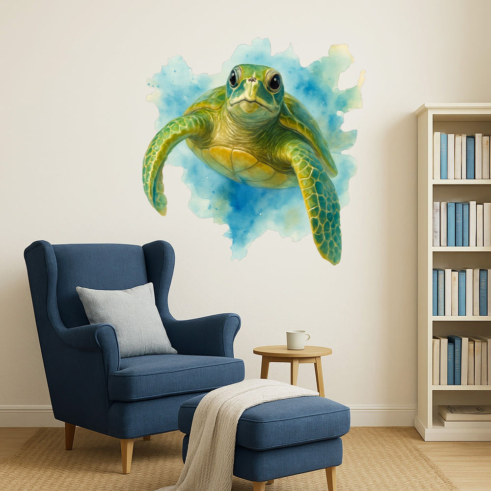 Wandtattoo Schildkröte Meer – Realistisches Aquarell-Wandbild für Wohnzimmer, Esszimmer & maritime Dekoration - Sunnywall - Individualität trifft Design