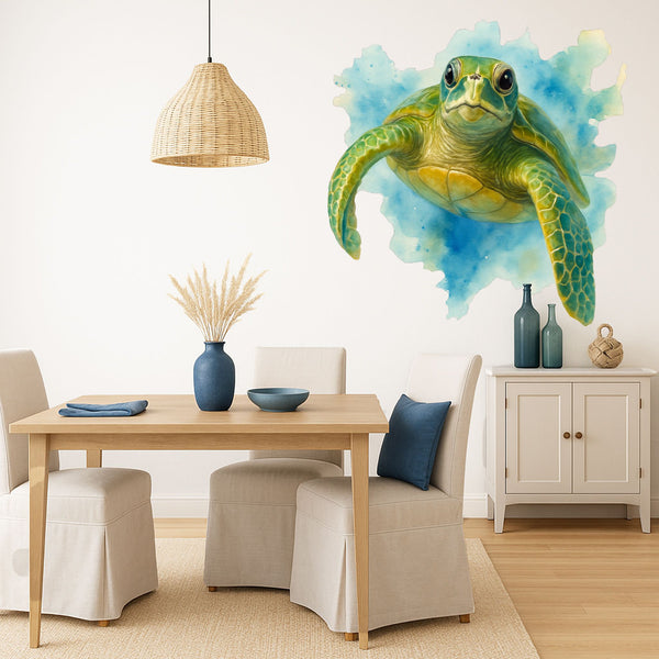 Wandtattoo Schildkröte Meer – Realistisches Aquarell-Wandbild für Wohnzimmer, Esszimmer & maritime Dekoration - Sunnywall - Individualität trifft Design