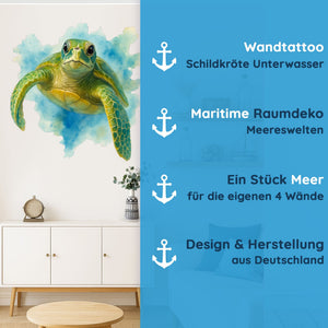 Wandtattoo Schildkröte Meer – Realistisches Aquarell-Wandbild für Wohnzimmer, Esszimmer & maritime Dekoration - Sunnywall - Individualität trifft Design