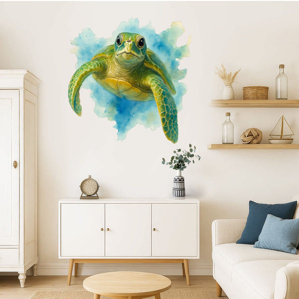 Wandtattoo Schildkröte Meer – Realistisches Aquarell-Wandbild für Wohnzimmer, Esszimmer & maritime Dekoration - Sunnywall - Individualität trifft Design