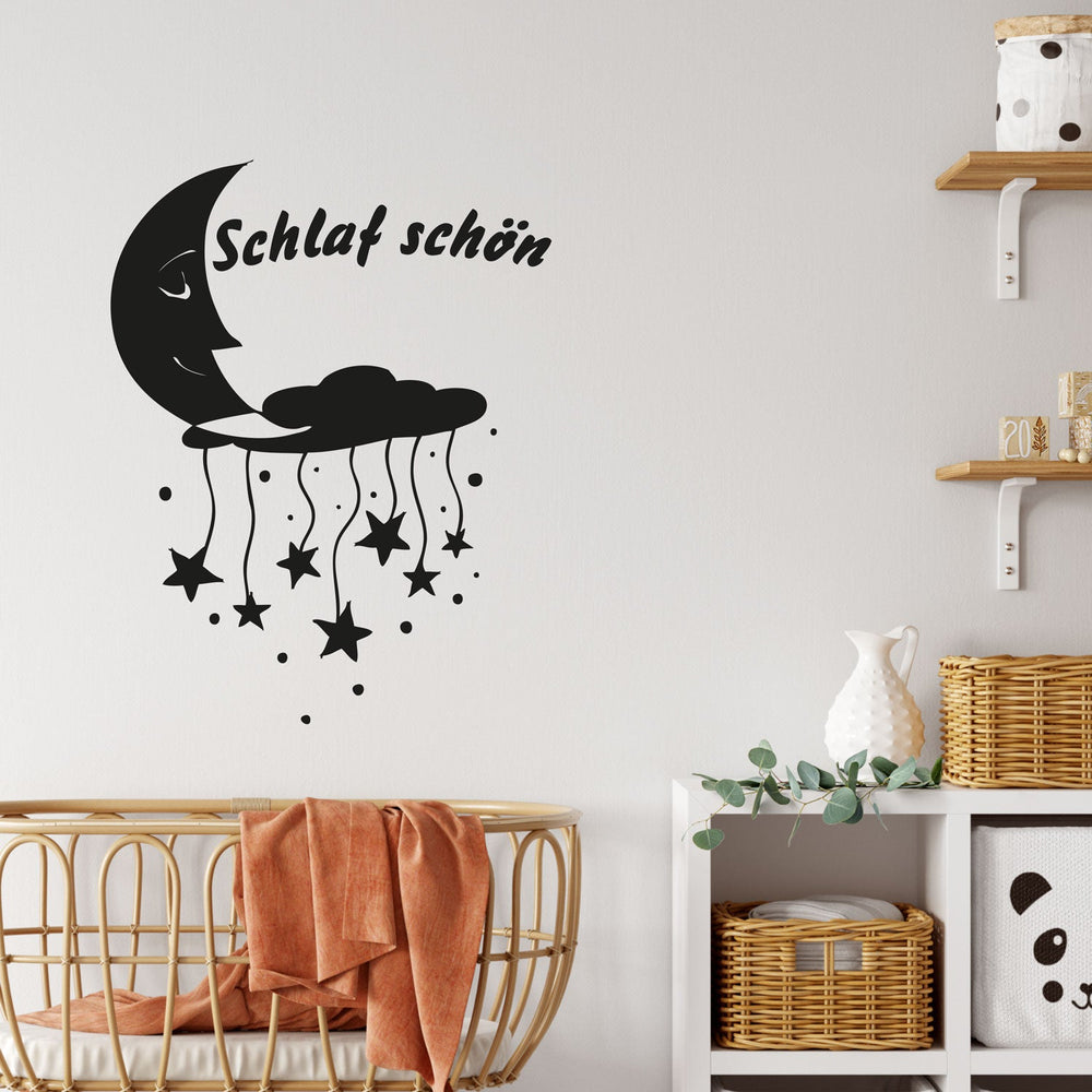 Wandtattoo Schlaf schön Mond mit Wolke und Sternen Kinderzimmer Deko - Sunnywall - Individualität trifft Design