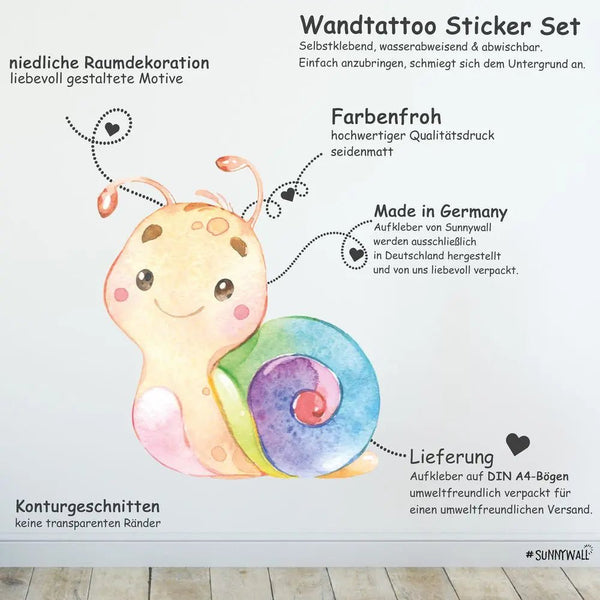 Wandtattoo Schnecke Kinderzimmer Wandaufkleber – Sunnywall Sticker Set - Sunnywall - Individualität trifft Design