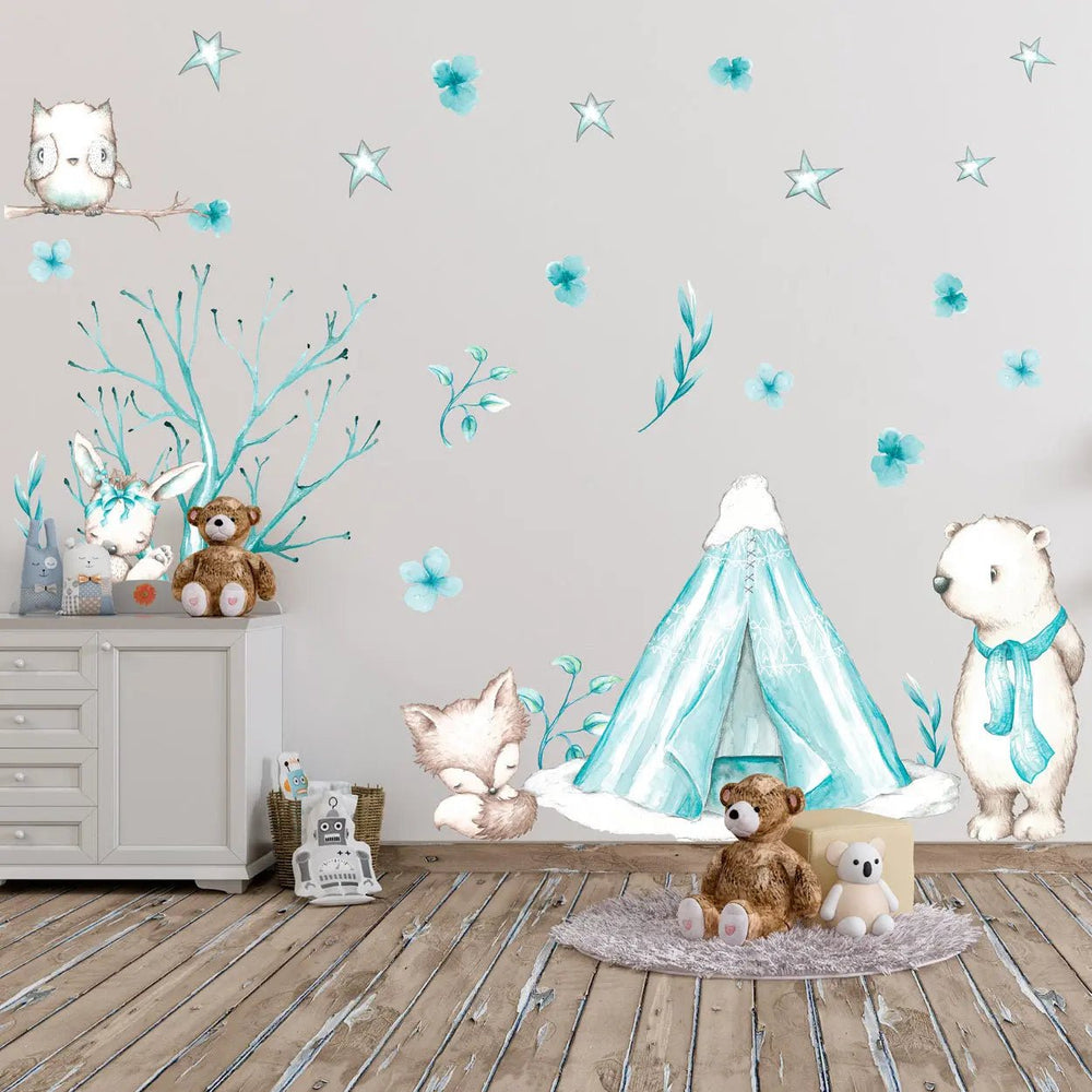 Wandtattoo Set Arktis Winter Tiere XXL Set - Kinderzimmer Aufkleber bunt Wanddeko - Sunnywall - Individualität trifft Design