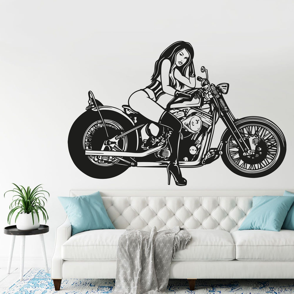 Wandtattoo Sexy Bikerin Bikergirl mit Tank Top und High Heels - Sunnywall - Individualität trifft Design