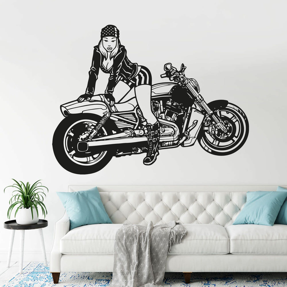 Wandtattoo Sexy Bikerin Stars and Stripes Amerikanischer Style für Motorradfans - Sunnywall - Individualität trifft Design