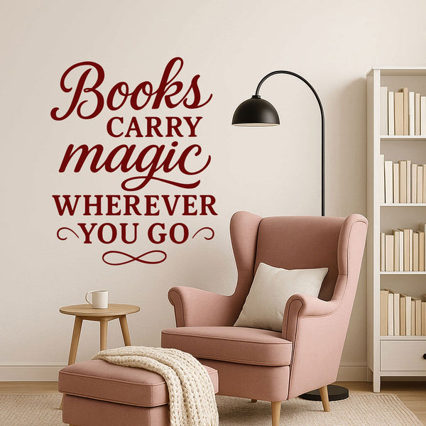 Wandtattoo Spruch Bücher Englisch – „Books carry magic wherever you go“ - Sunnywall - Individualität trifft Design