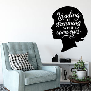 Wandtattoo Spruch Bücher Englisch – „Reading is dreaming with open eyes“ mit Kopf-Silhouette - Sunnywall - Individualität trifft Design
