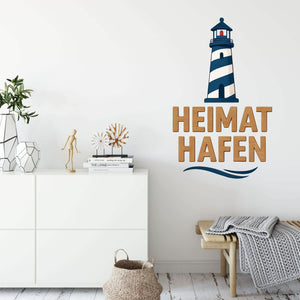 Wandtattoo Spruch Heimathafen – Maritime Deko mit Leuchtturm & Schriftzug für Wohnzimmer, Flur & Eingangsbereich - Sunnywall - Individualität trifft Design