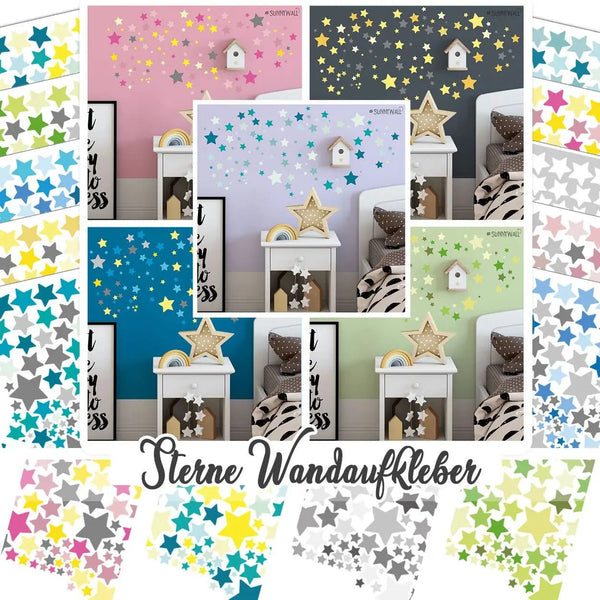 Wandtattoo Sterne – Buntes A4 Sticker Set mit 2 Bögen in verschiedenen Größen - Sunnywall - Individualität trifft Design
