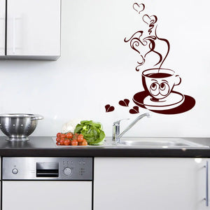 Wandtattoo Tasse mit Herz – Niedliches Kaffeemotiv mit Herzdampf & Glubschaugen - Sunnywall - Individualität trifft Design