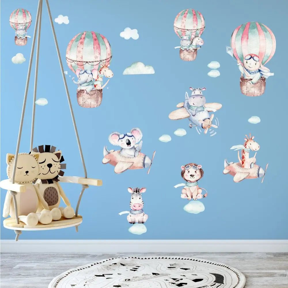 Wandtattoo Tiere Heissluftballons Kinderzimmer niedliche Himmelsreise - Sunnywall - Individualität trifft Design