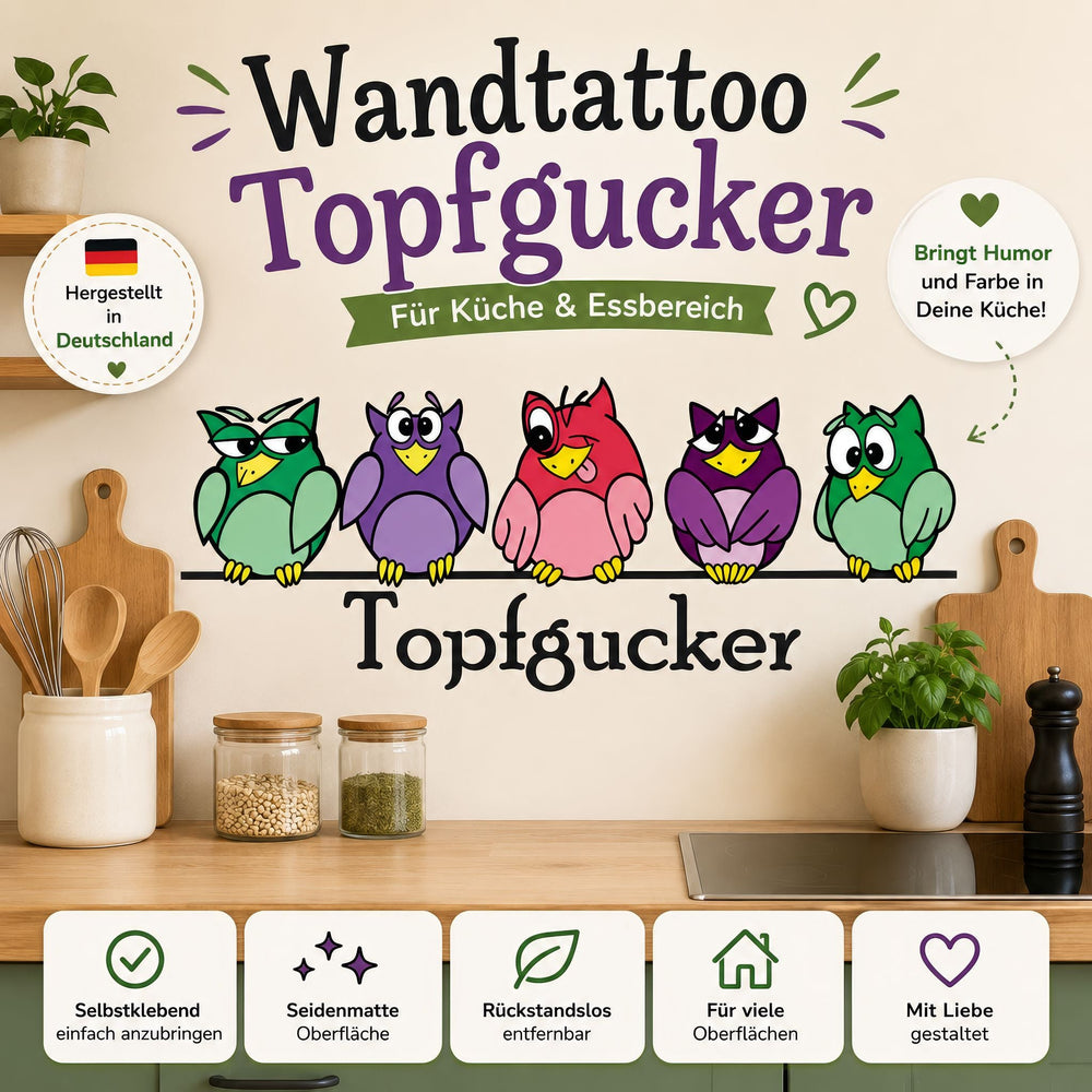 Wandtattoo Topfgucker Eulen Küche – Lustiger Wandaufkleber mit Spruch - Sunnywall - Individualität trifft Design