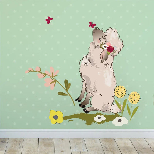Wandtattoo Verliebte Schafe auf Blumenfeld Aufkleber für das Kinderzimmer - Sunnywall - Individualität trifft Design