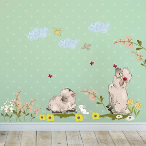 Wandtattoo Verliebte Schafe auf Blumenfeld Aufkleber für das Kinderzimmer - Sunnywall - Individualität trifft Design
