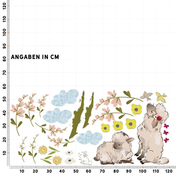Wandtattoo Verliebte Schafe auf Blumenfeld Aufkleber für das Kinderzimmer - Sunnywall - Individualität trifft Design