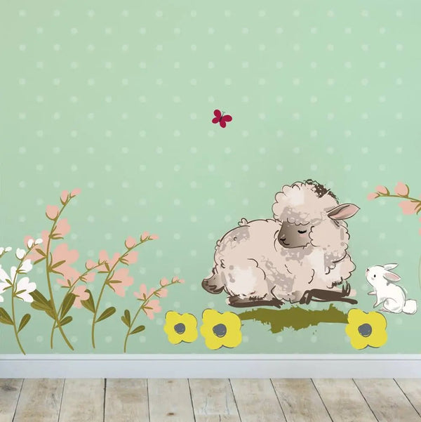 Wandtattoo Verliebte Schafe auf Blumenfeld Aufkleber für das Kinderzimmer - Sunnywall - Individualität trifft Design