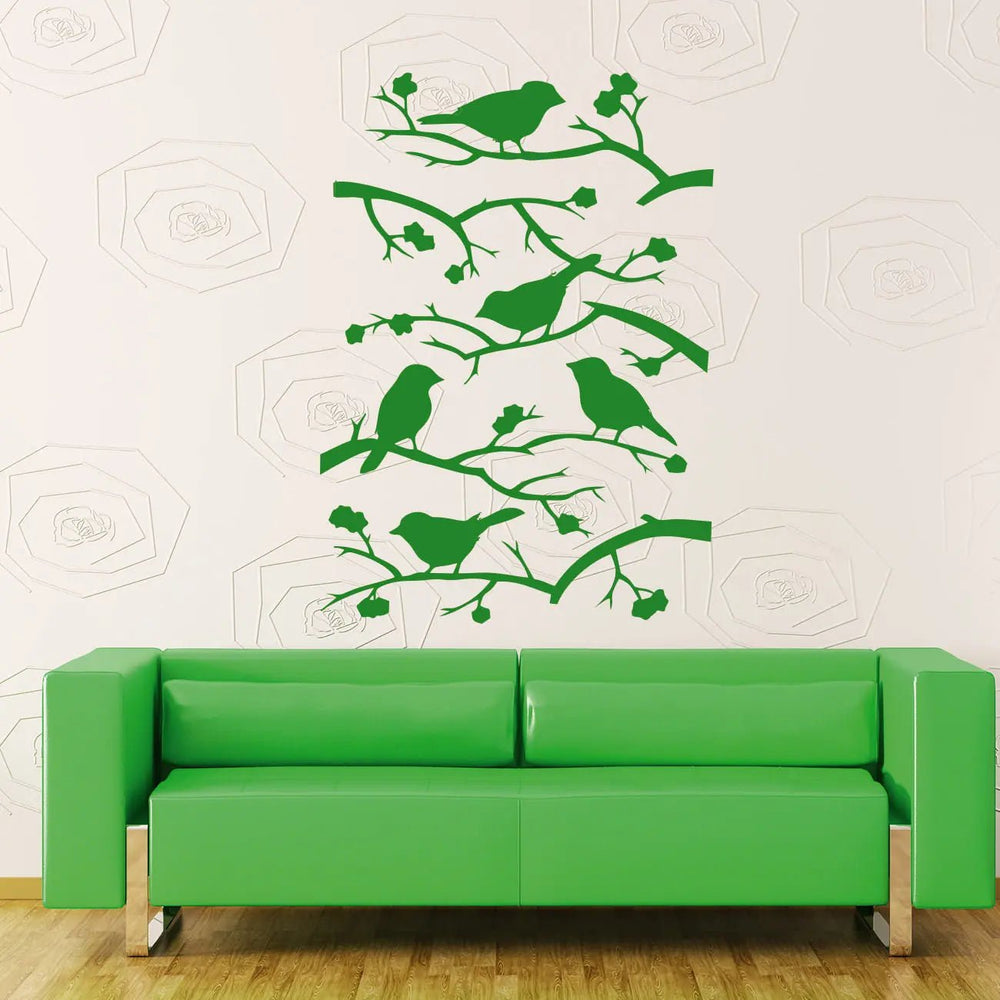Wandtattoo Vögel auf Ast – Naturnahes Motiv mit Ästen & Blüten - Sunnywall - Individualität trifft Design